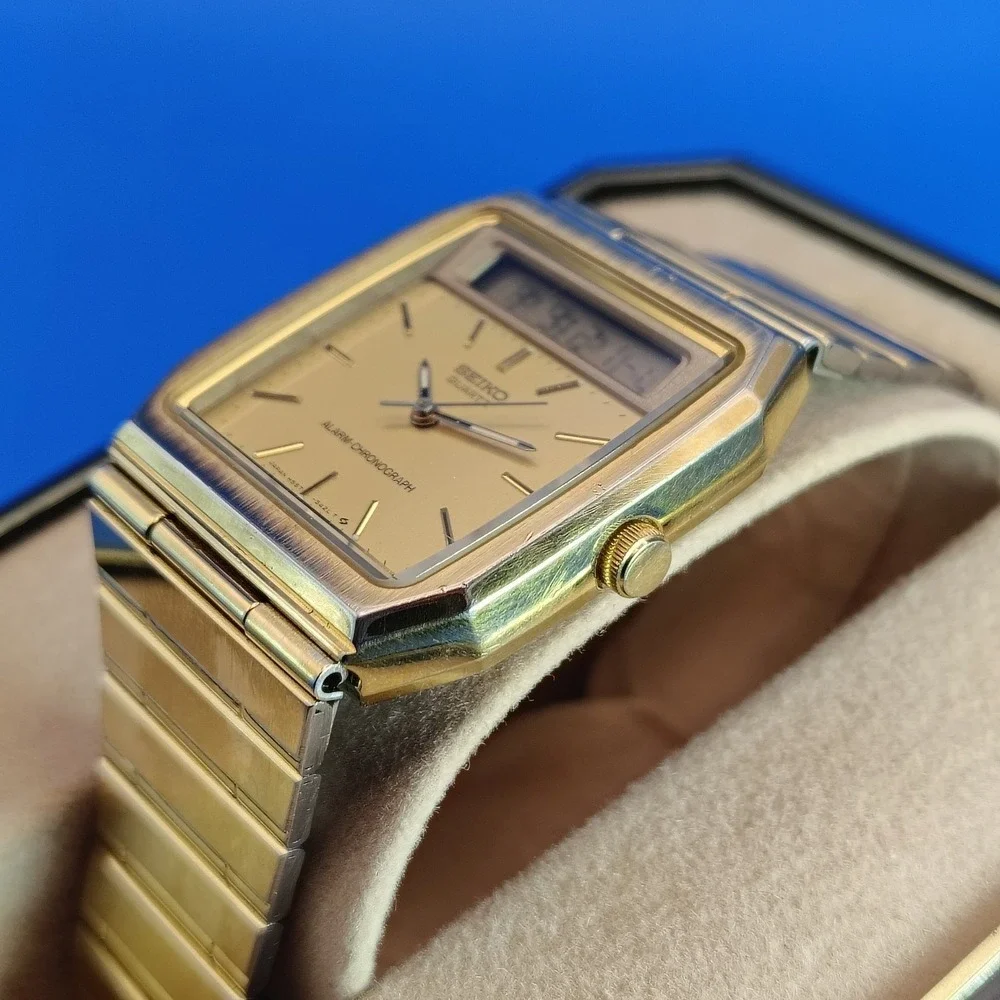 Vintage‎ 1984 Seiko H557-5319 Ana-Digi Dual Time Chronograph Mens Quartz Watch
